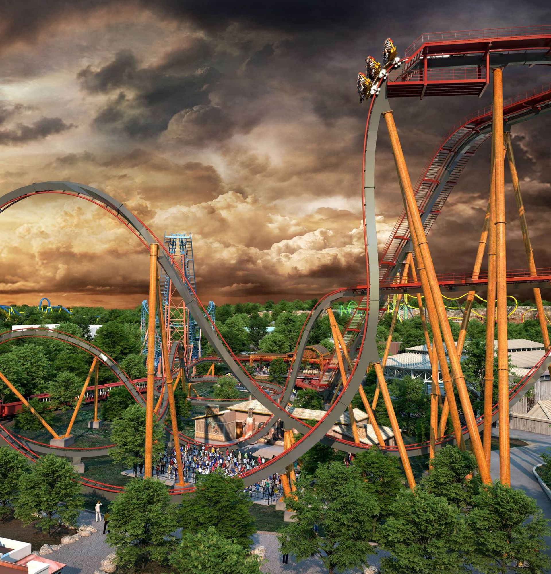 Amusement park with large rollercoasters in San Antonio, TX near La Calera